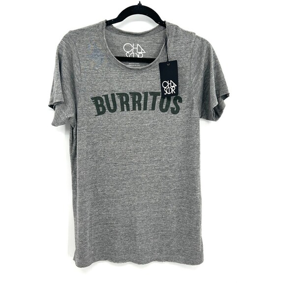 NWT CHASER Gray Burritos Graphic Print Super Soft T-Shirt Top Size Medium - Picture 2 of 6